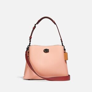 Coach “Willow” Shoulder Bag in Peach & Maroon Colorblock
